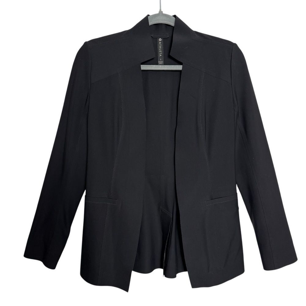 Athleta Back Blazer Black Open Front Structured Jacket‎ Size 0 Minimalist Work